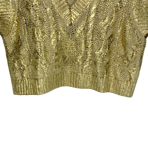 Beatrice.b S Womens Laminated Gold Waistcoat Sweater Jumper Metallic - Picture 6 of 11